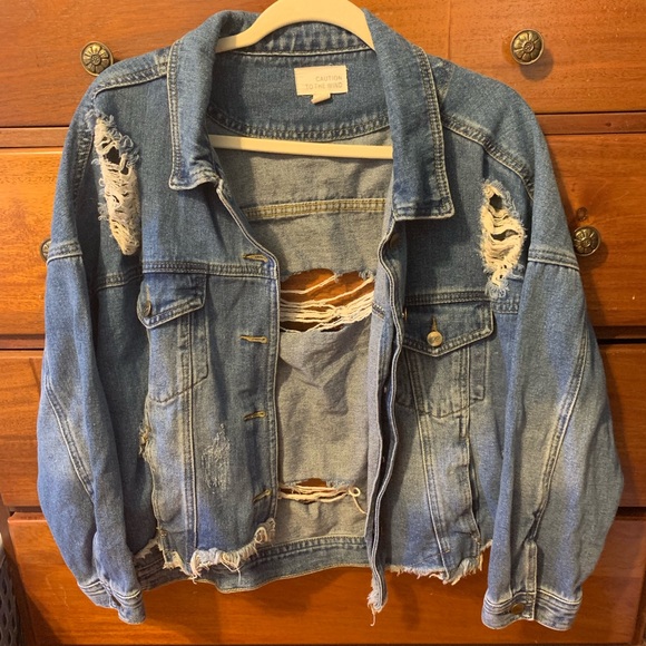 Caution To The Wind Jackets & Blazers - super distressed jean jacket